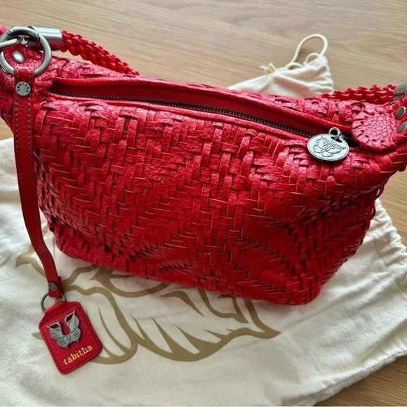 Red woven leather handbag - Picture 5 of 5